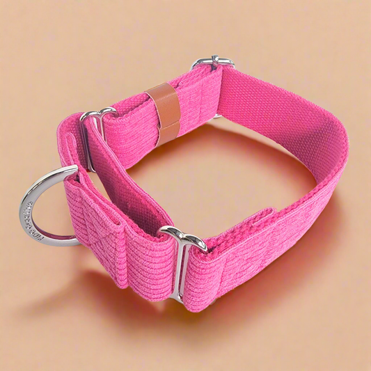 Pink corduroy martingale dog collar