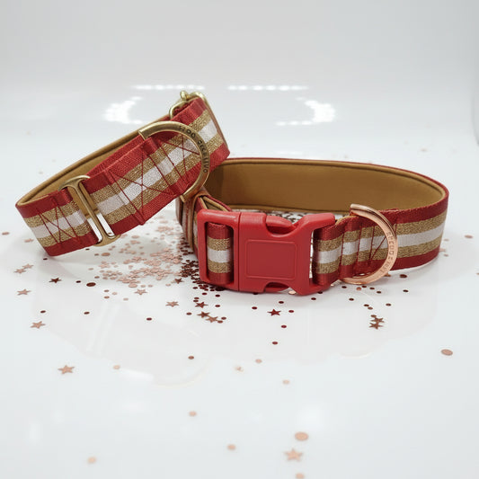 Red Glitter Dog Collar – Personalised buckle or martingale collar (1.5" Wide)