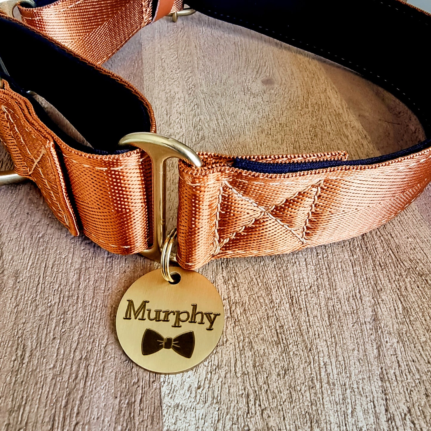 Brown Martingale Collar – Padded Dog Collar with Solid Brass Hardware, Personalised
