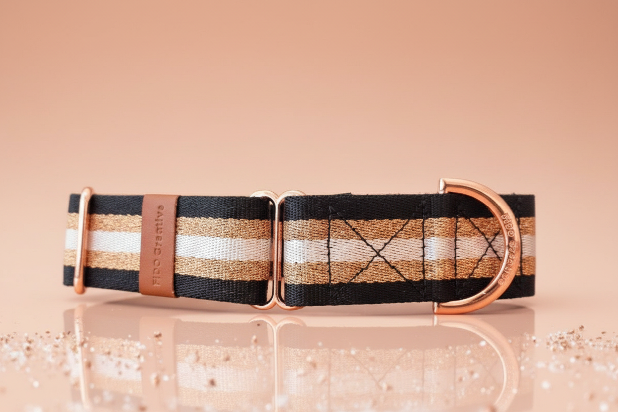Martingale dog collar rose gold and black 