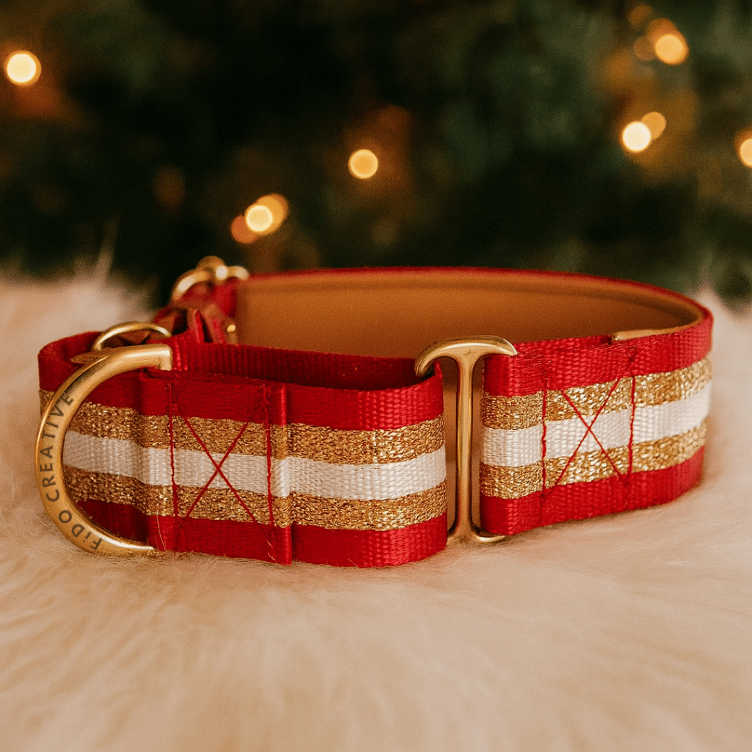 Red Glitter Dog Collar – Personalised buckle or martingale collar (1.5" Wide)