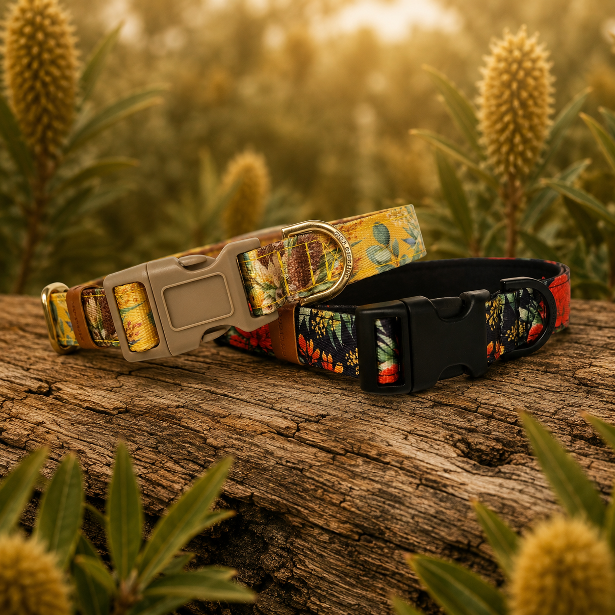 Mustard Banksia Dog Collar – Australian Native Floral Buckle Collar