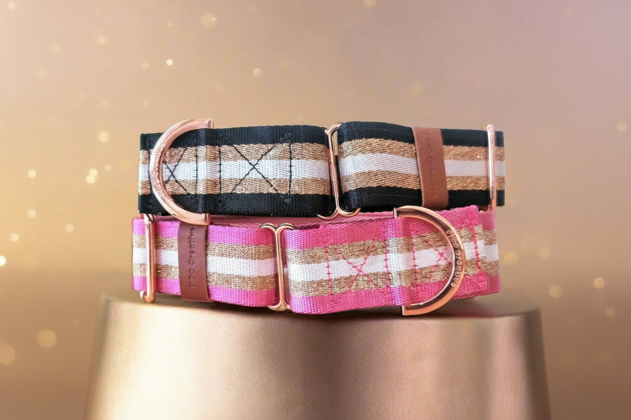 Personalised Martingale collar - Black & Rose gold - Padded - 1.5" Wide