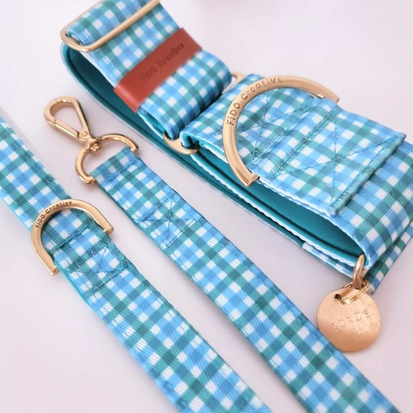 Gingham martingale collar and leash set