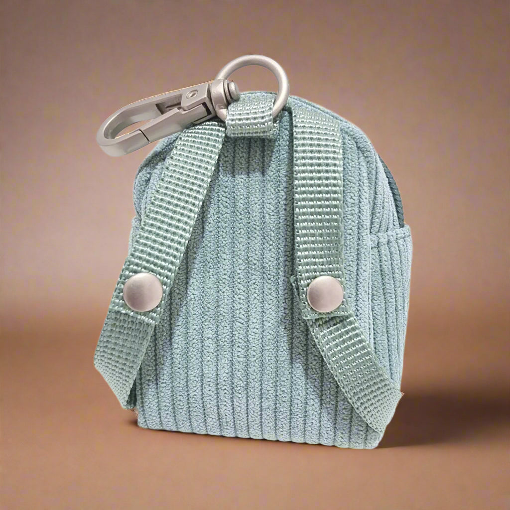 Sage Green Corduroy Mini Backpack Poop Bag Holder – Cute, Clip-On & Ready to Roll