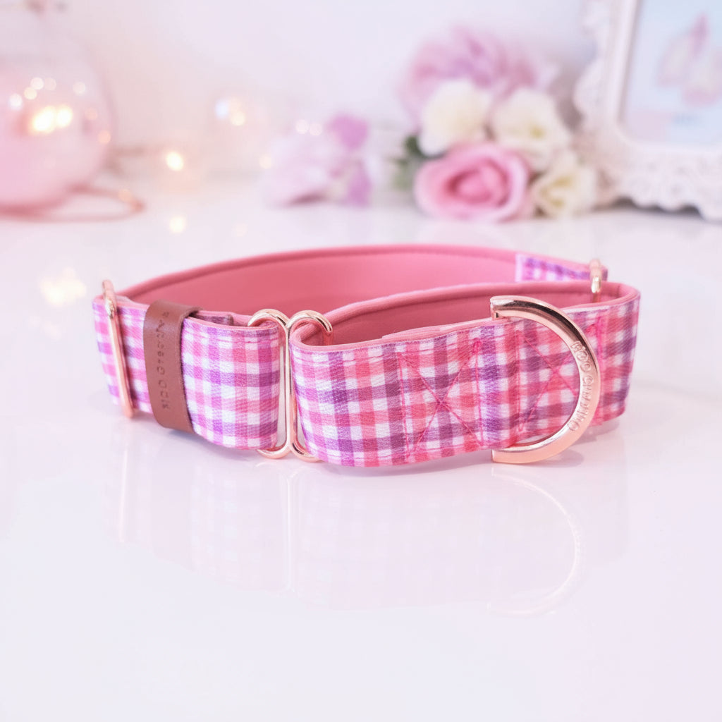 Gingham greyhound collar with name