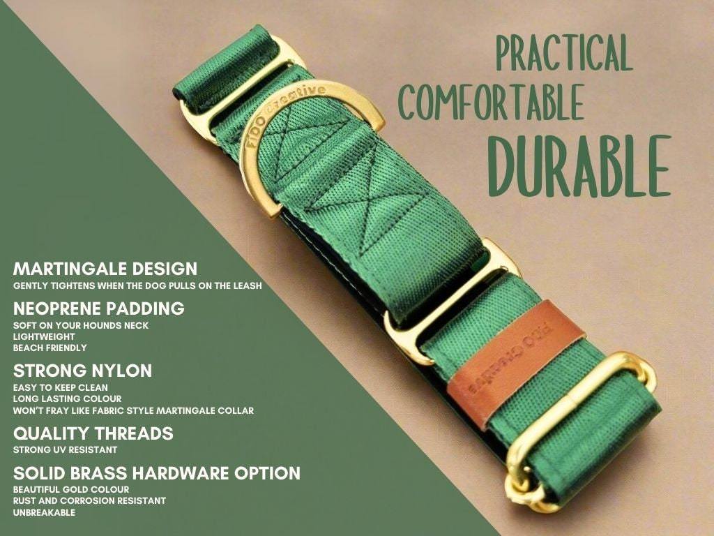 Durable green martingale dog collar