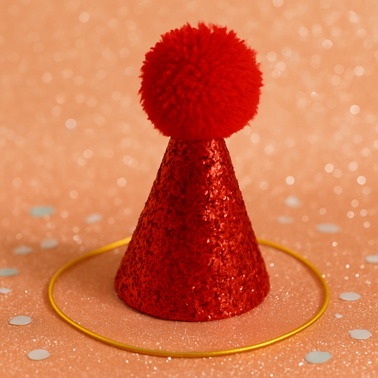 Dog party hat red glitter 