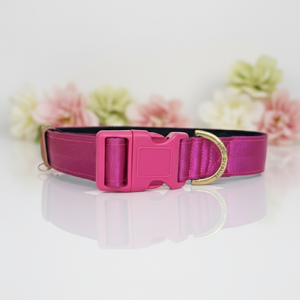 Pink dog collar - Padded for comfort and perosnalised options