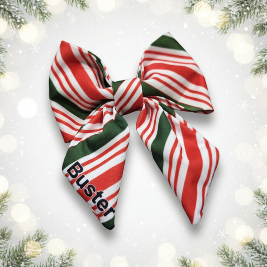Christmas Dog Bow Tie with Candy Cane Stripes | Adjustable Velcro Straps