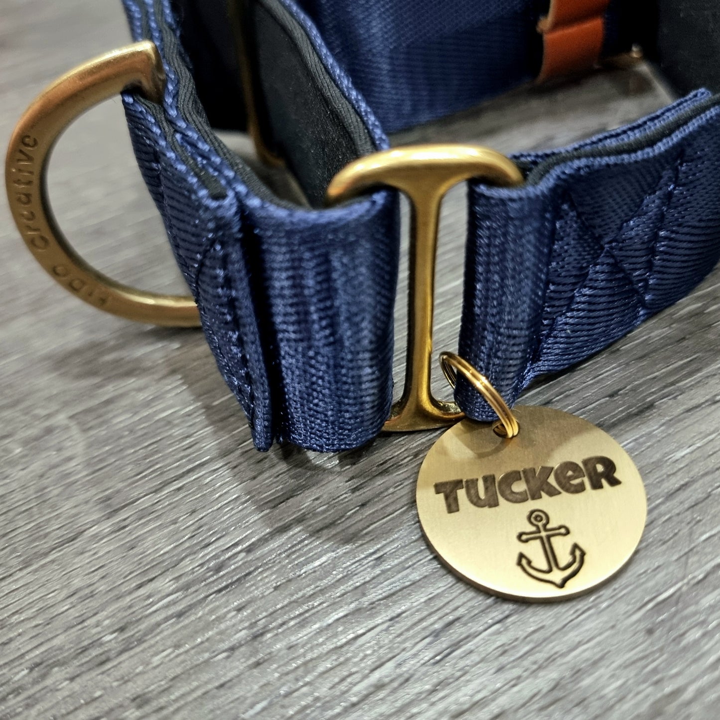 Navy blue martingale collar - Padded & Solid Brass hardware as standard