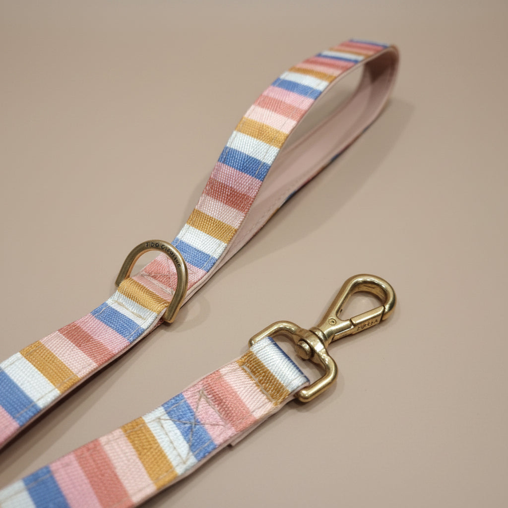 Padded Dog Leash with nude stripe pattern