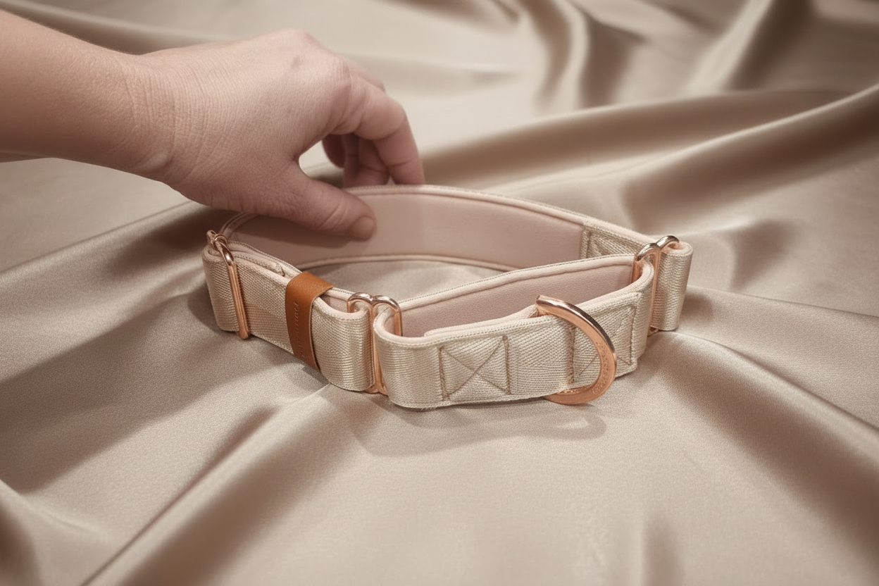 Beige Martingale Dog Collar – Padded, personalised with Dog’s Name Optional