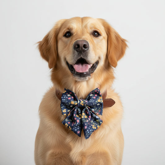 Dainty Floral Dog Bow Tie with luxury tails
