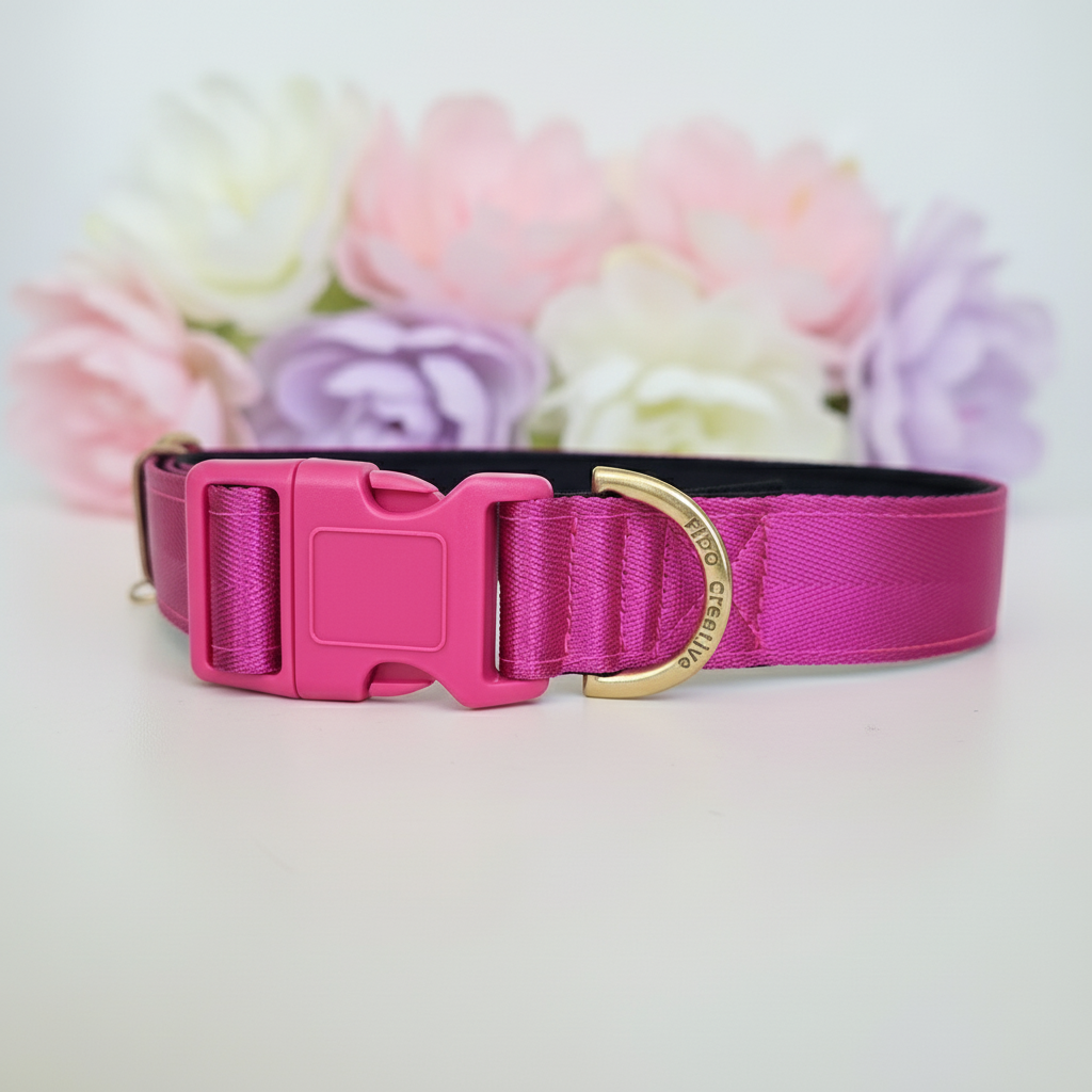 Pink dog collar - Padded for comfort and perosnalised options