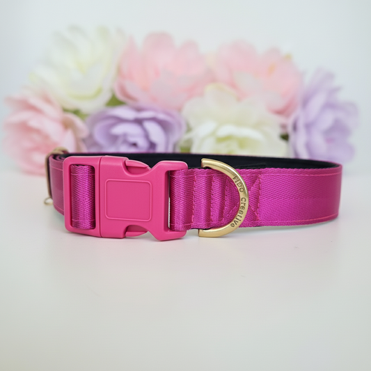 Pink dog collar - Padded for comfort and perosnalised options