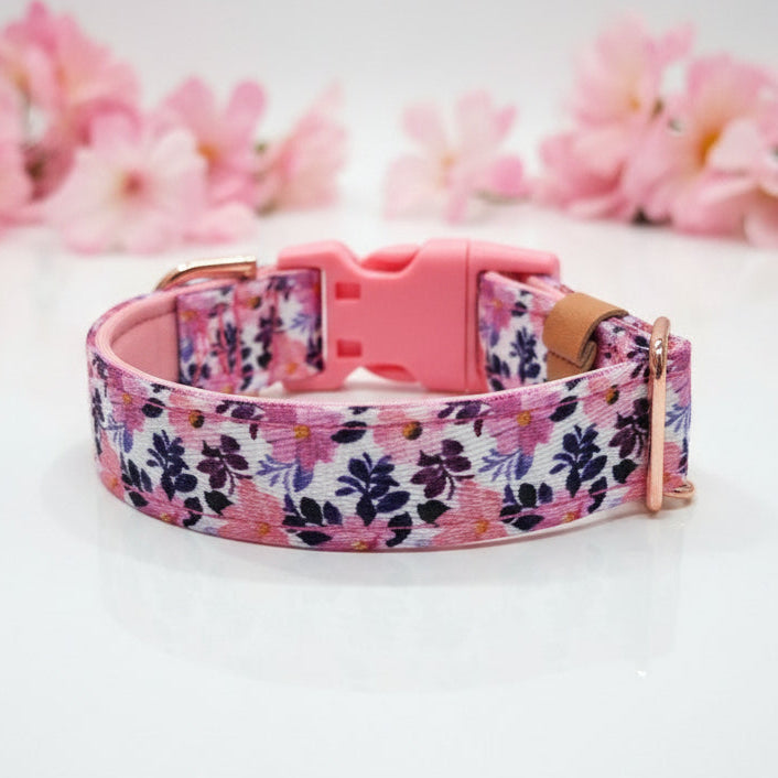 Floral Dog Collar with Neoprene Padding & Tactical Buckle – Optional personalised Name Plate